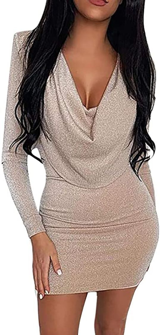 Social riou Mujer Vestido Cuello Redondo Manga Larga Vestido de Trabajo Informal Ajustado con Rayas Transparentes de Malla Bodycon Sexy Mini Vestido para Fiesta