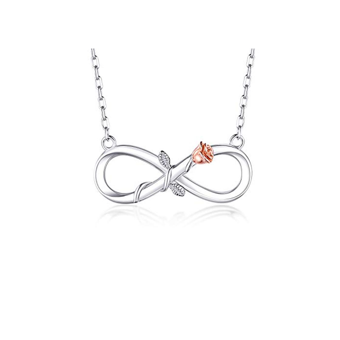 BlingGem Collares Mujer Flor Rosa Infinito Plata Chapado en Oro Blanco Colgante