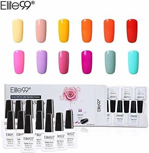 Elite99 Esmalte Semipermanente UV LED 12pcs Kit Uñas de Gel Pintauñas Esmalte