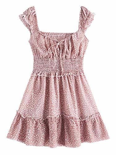 ZAFUL Mini Vestido para Mujer con cordón, Manga Corta, Vestido de Manga