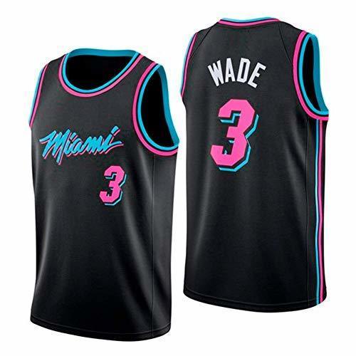 Moda WOLFIRE WF Camiseta de Baloncesto para Hombre, NBA, Miami Heat #3 Dwyane