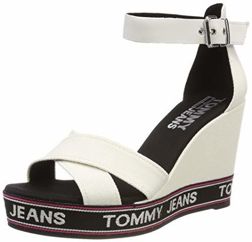 Products Tommy Hilfiger Pop Webbing Wedge Sandal, Sandalias con Plataforma para Mujer, Blanco