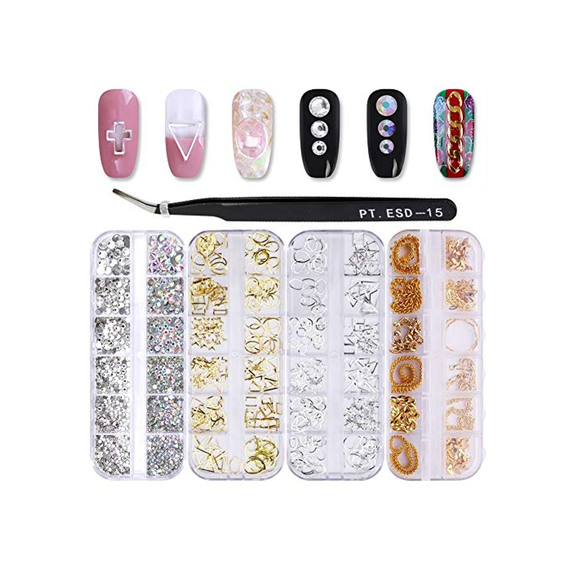 Producto NICOLE DIARY Multi-size 12 Grids Colorido Nail Art Decoration Set con 4