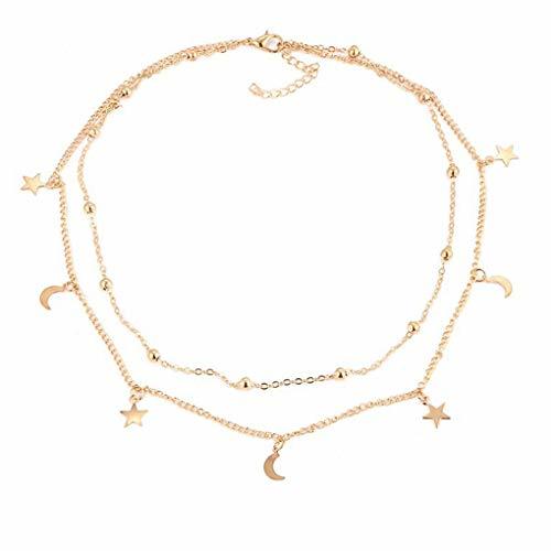 Social Aiming Mujeres Luna Estrellas Capas Dobles del Collar de señora Girl aleación