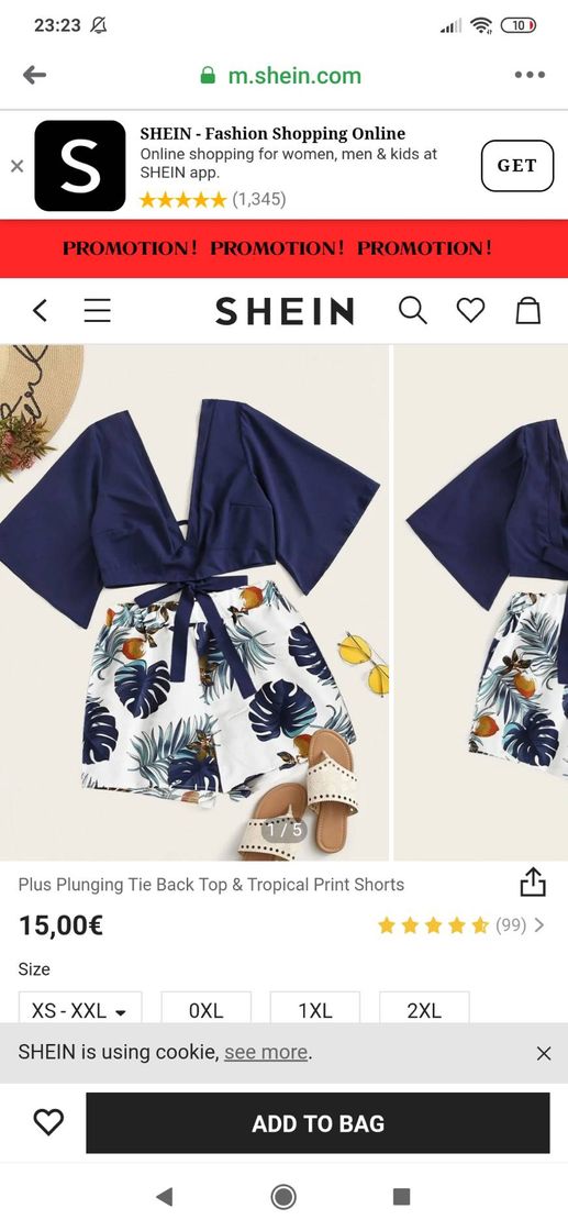 Fashion Plus Plunging Tie Back Top & Tropical Print Shorts