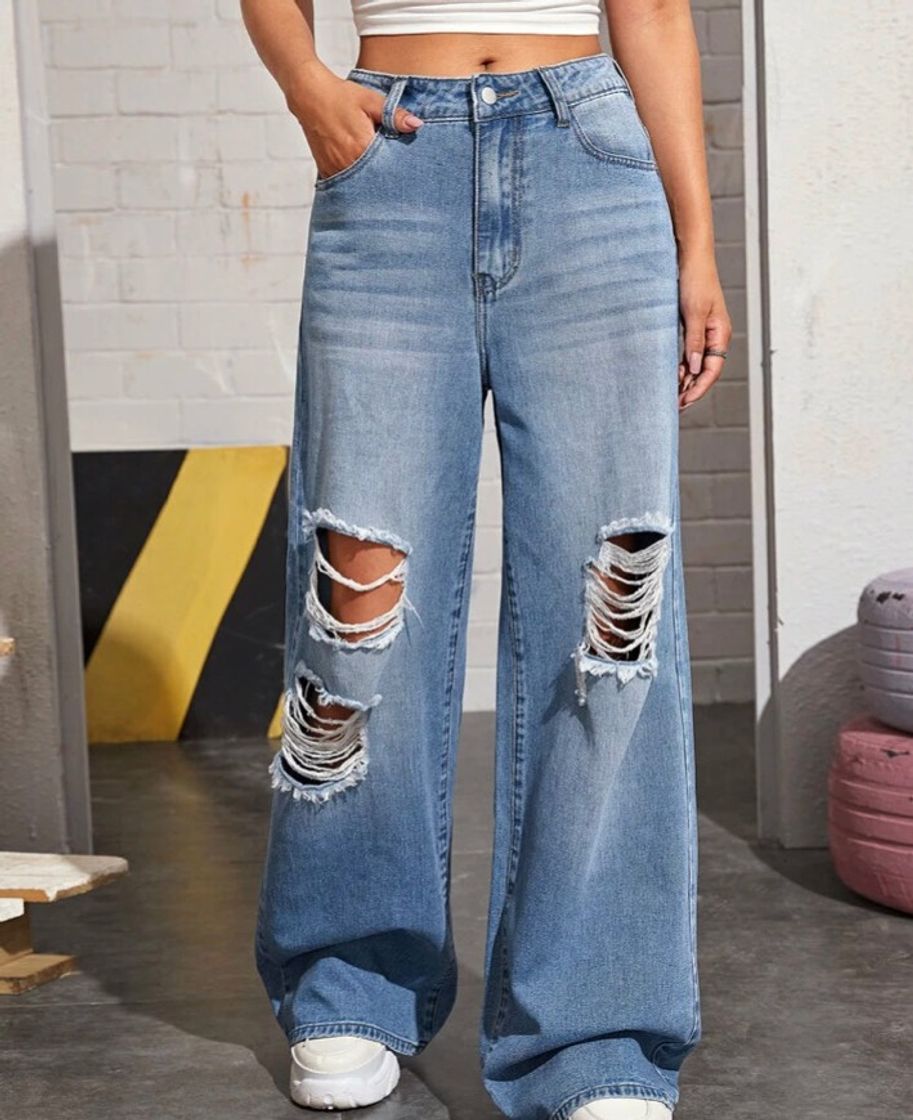 Social SHEIN calça jeans rasgada vintage