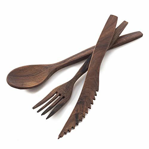 Social Tuuli Kitchen Set de Cubiertos Madera Cuchara Tenedor Cuchillo para Camping Viaje