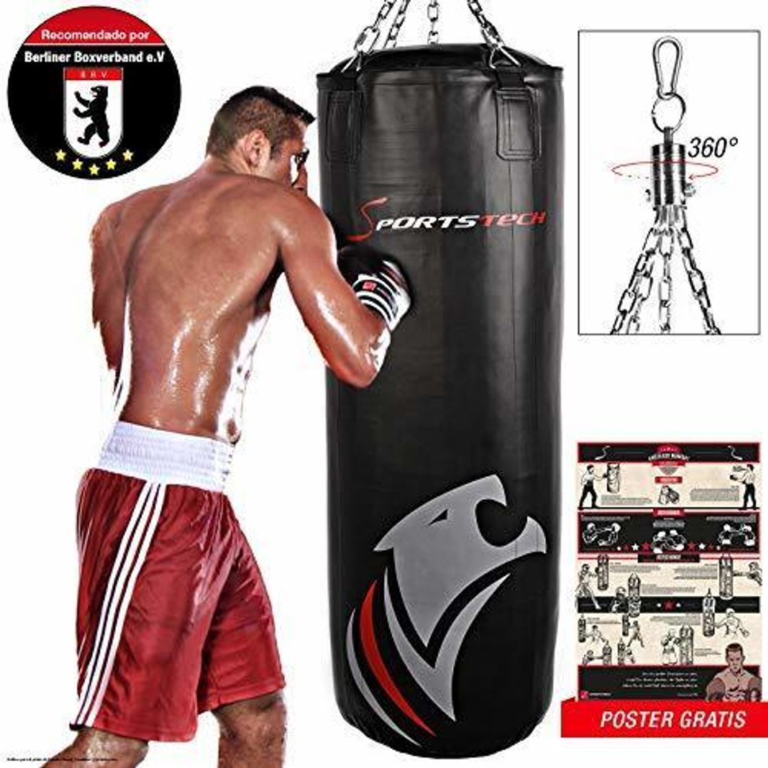 Lugares Sportstech Saco de Boxeo Profesional.Fijación de 360 Incluye póster de Entrenamiento;Nuestro BXP