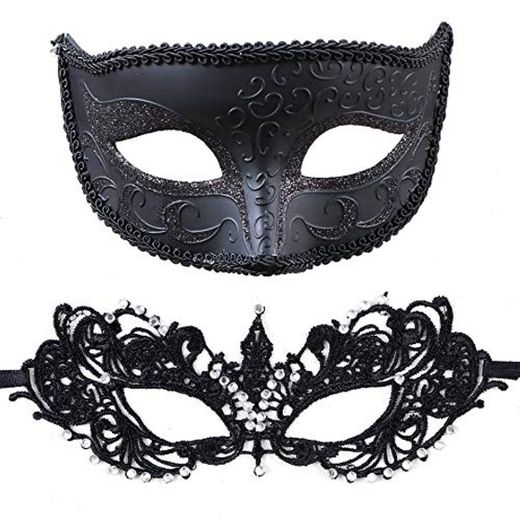 Máscara de disfraces para parejas Máscara veneciana de diamantes de imitación Máscara de carnaval Máscara de disfraces de encaje para mujeres Hombres Fiesta Baile de baile Máscara