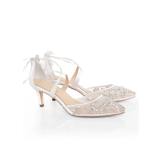 Crystal Embellished Ivory Wedding Kitten Heels