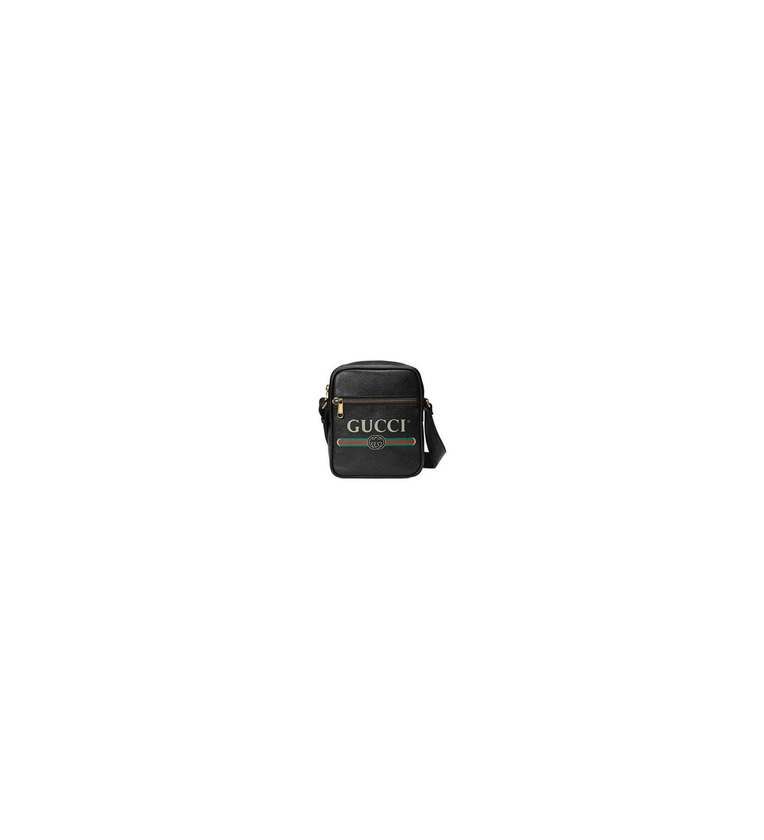 Social Gucci Logo Signature Print Side Messenger Bandolera cruzada de cuero negro Italia