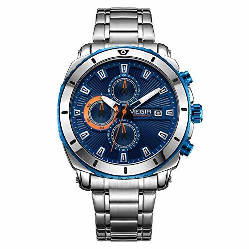 Social Relojes para Hombre Moda Acero Inoxidable Deportivo Analógico Reloj Cronógrafo Impermeable Negocios
