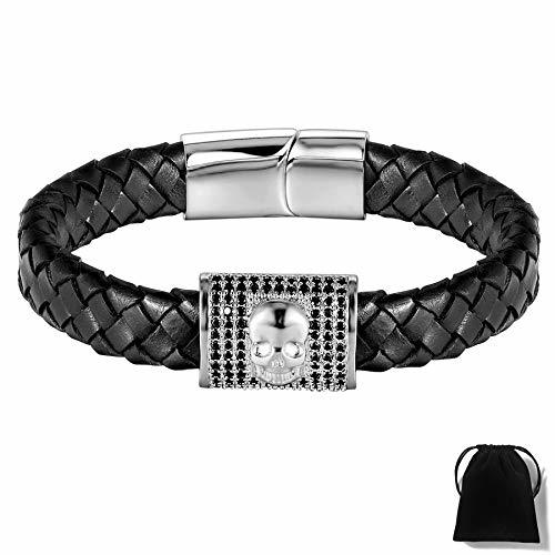 Place Patrón cuadrado micro pave cúbico Zircon pulsera de cuero genuino para los