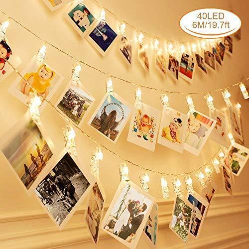 Social Zorara Clip Cadena de Luces LED, 40LEDs 6m Fotoclips Guirnalda de Luces,