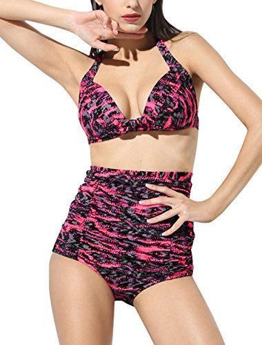 DealMux Floral de Las Mujeres Halter Arco Acolchado Retro de Cintura Alta