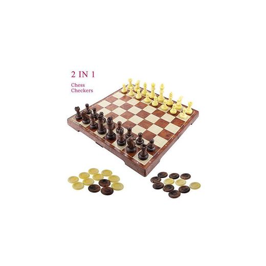 Fixget 2 en 1 juego de ajedrez-12 "x12" Ajedrez de madera y