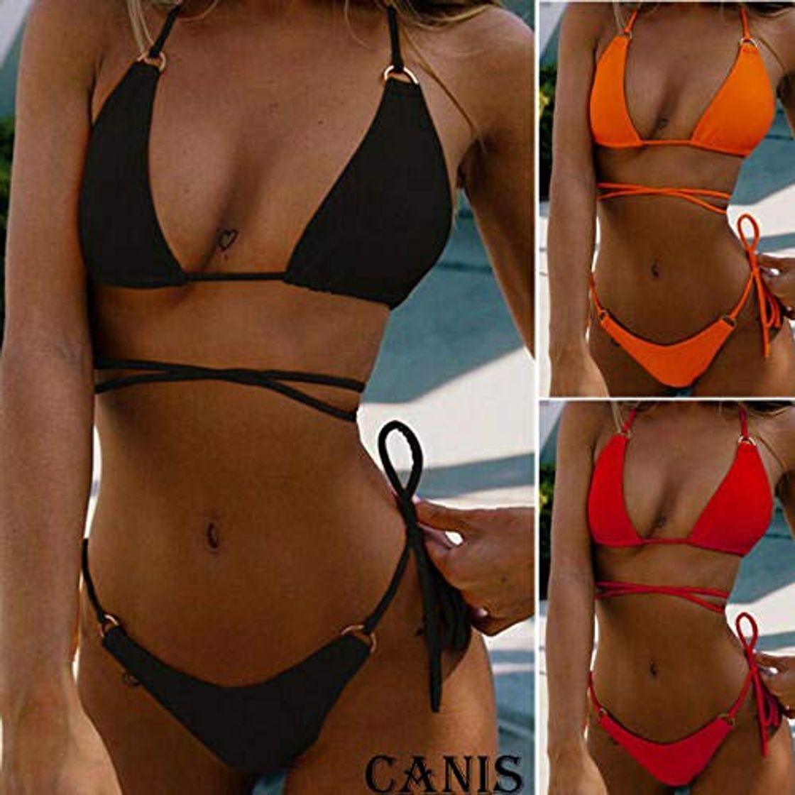 Fashion Bikini Conjunto De Bikini Brasileño Sexy para Mujer Traje De Baño De Corte Alto Sólido Traje De Baño Ropa De Playa De Verano Traje De Baño Rojo De Cintura Baja para Mujer Biqu