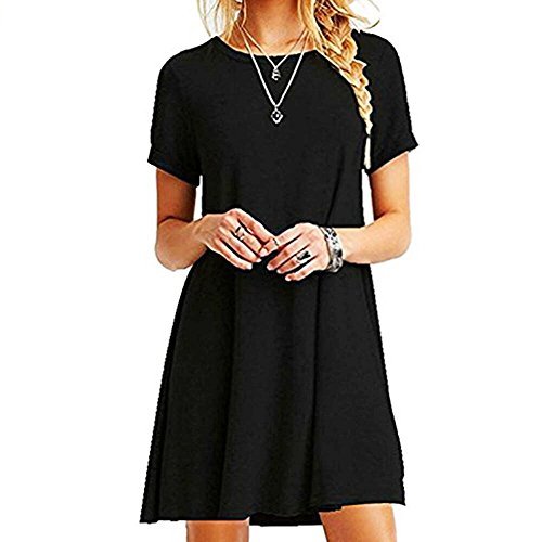 Fashion ZNYSTAR Mujeres Verano Vestido de camiseta Suelto Casual Cuello Redondo Mangas cortas