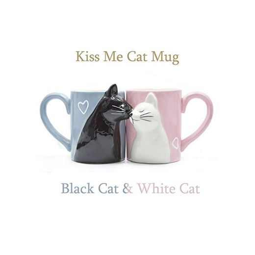 Beso gato Sistema de la taza de los pares del café