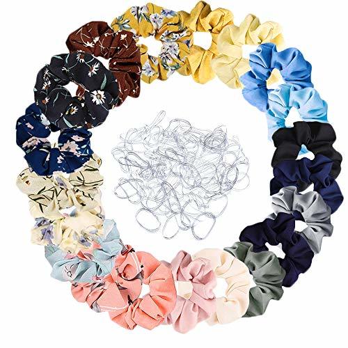 Product Viccess 20 Piezas Scrunchies Gasa y 300 Piezas Banda Transparente