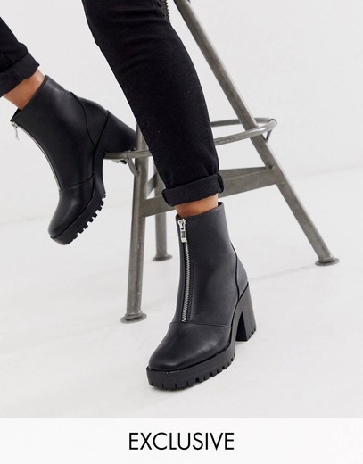 RAID Exclusive Janella black chunky boots square toe zip 