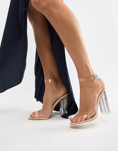 Boohoo barely there block heel sandals in clear