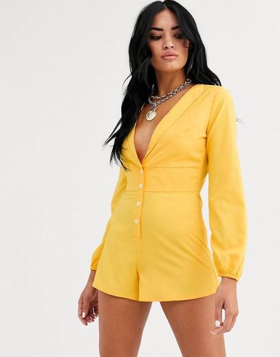 Lasula plunge front flippy playsuit in yellow