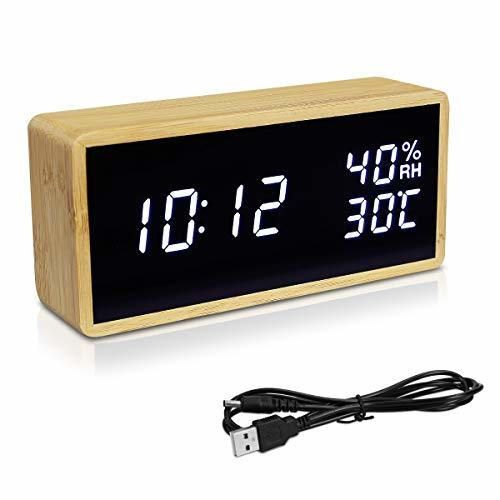 Navaris Reloj Digital de Madera con conexión USB y LED en Blanco
