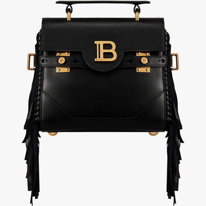 Moda Balmain Sac B-Buzz 23 à franges en cuir lisse 