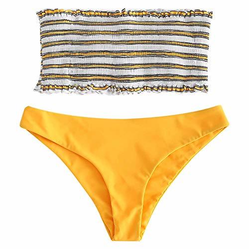 Moda Voqeen Mujer Bikini Caliente de Volantes a Rayas Traje de baño Bandeau