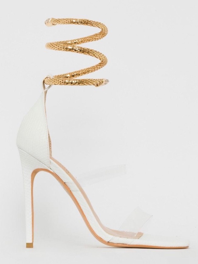 Product Medusa White Snake Print Cuff Stiletto Heels