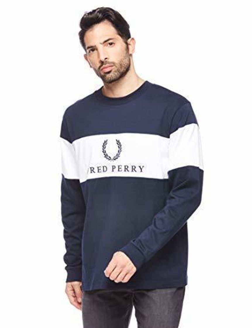 Social Fred Perry M5510-CONTRAST Panel T-SHIRT-100-M Camiseta de Manga Larga, Blanco