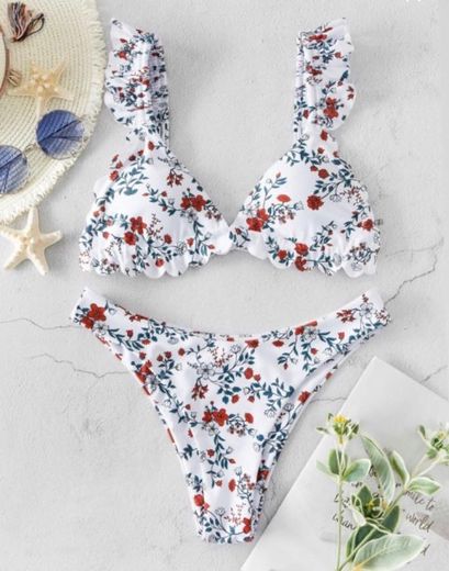 Bikini Branco Floral Zaful