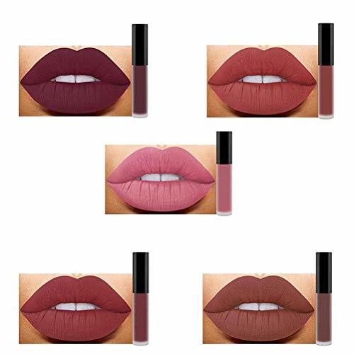 Belleza Lápiz labial 5 piezas Lápiz labial líquido de larga duración Maquillaje antiadherente