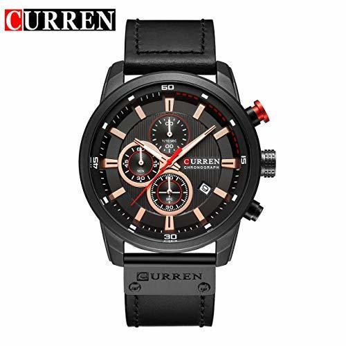 Social Curren 8291 Reloj de Pulsera con Correa de Cuero para Hombres Hombres
