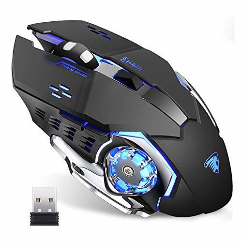 Electronic TENMOS T85 Raton Inalambrico Gaming, 2.4G USB LED Recargable Ratón Inalámbrico silencioso