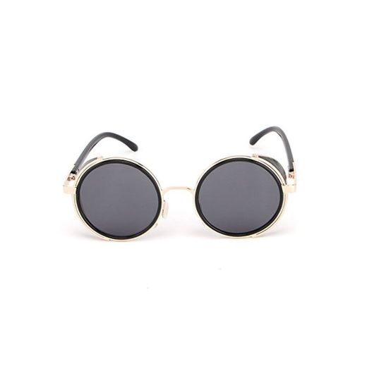 Junjiagao Moda Retro Ronda Steampunk Unisex Sunglasseswomen/Hombres Gafas de Sol Góticas Vintage