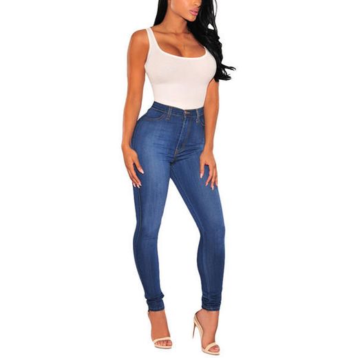 NO BRAND Mujeres Cintura Alta Stretch Print Jeans Leggings Skinny Slim Fitness