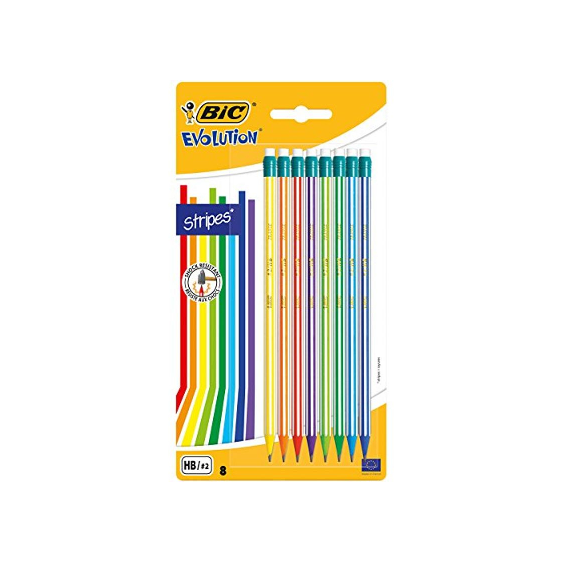 Productos BIC Evolution Stripes Lápices de Grafito HB con Goma – colores Surtidos