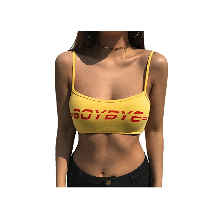 Mujeres Sexy Crop Top Letter Impreso Camis Backless sin Mangas Tank Tops