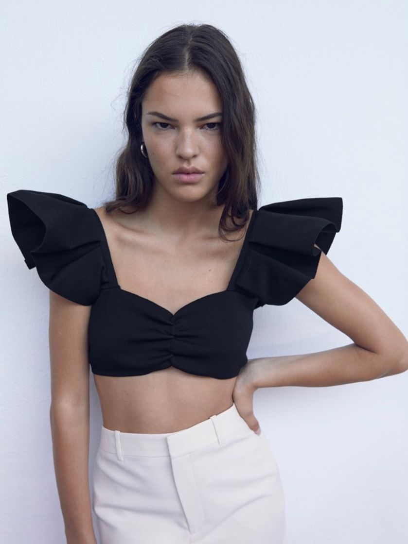 Social Top Punto Cropped Negro / Color Teja - ZARA