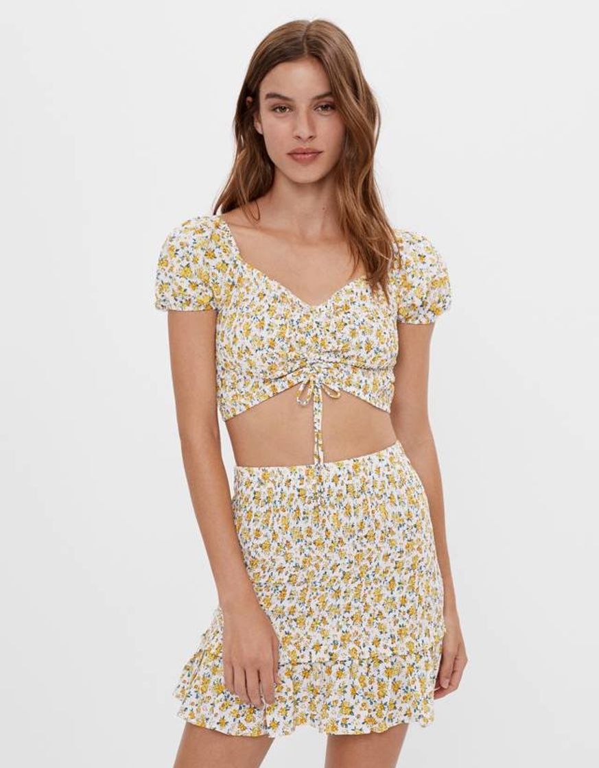 Social Blusa print y goma canilla - Bershka 