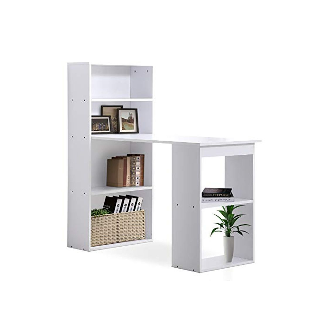 Producto HOMCOM Mesa con Estantería Reversible Mesa de Ordenador para Hogar Oficina Escuela 120x55x120cm Blanco