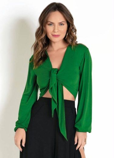 Everyrose - Blusa Cropped Verde com Amarração Frontal

