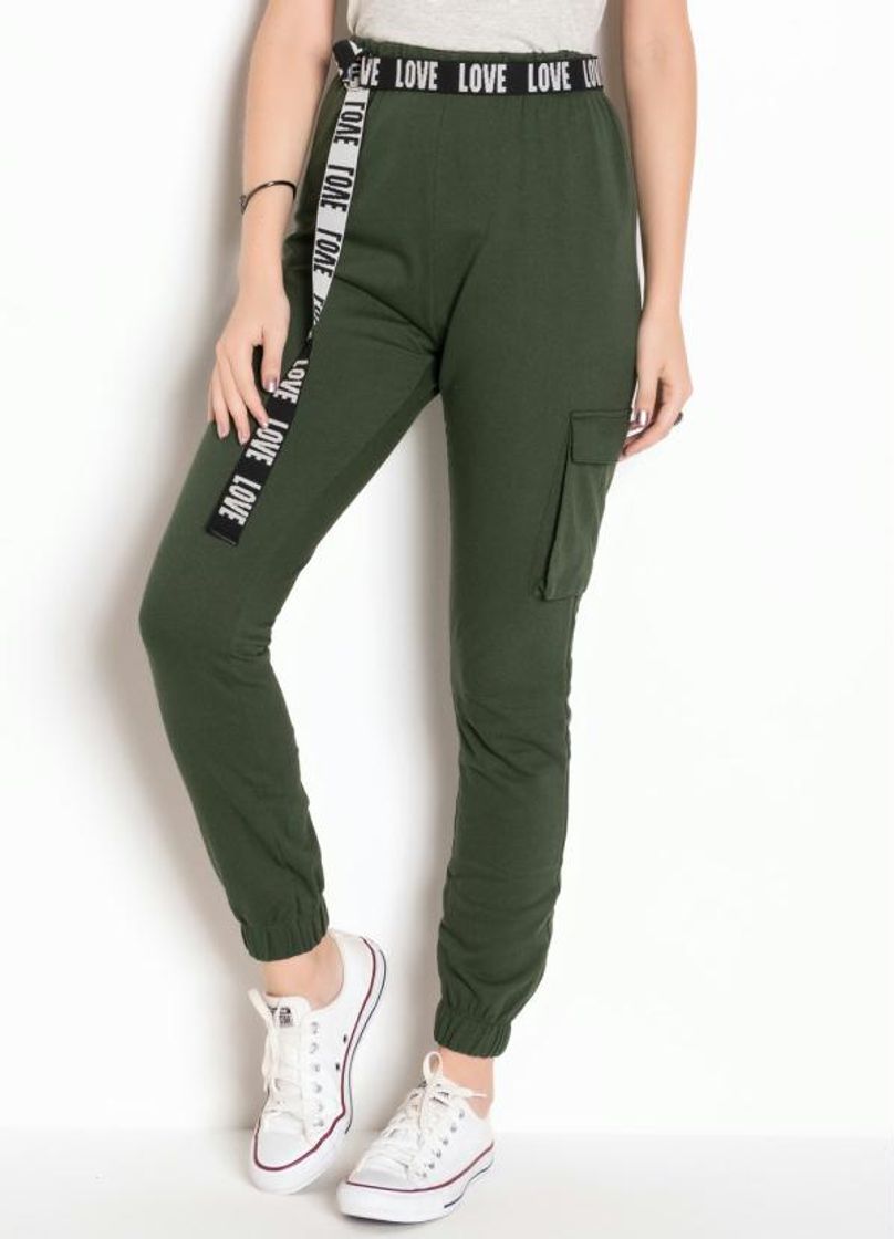 Fashion Calça Cargo Verde Militar Cintura Alta - Moda Pop