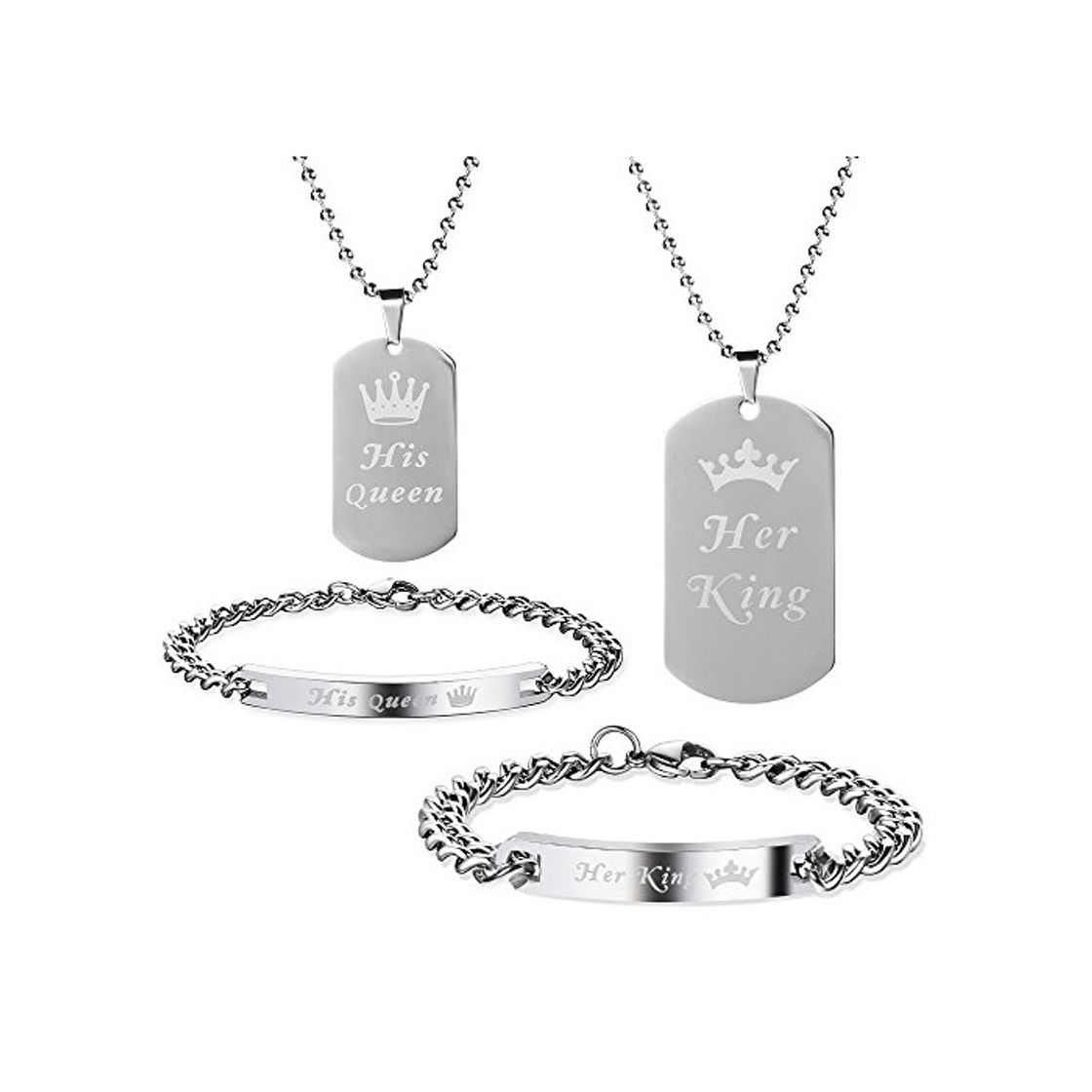 Social Lictin 4Pcs Collar Pulsera para Parejas Acero Inoxidable Collares Pulseras Regalo de