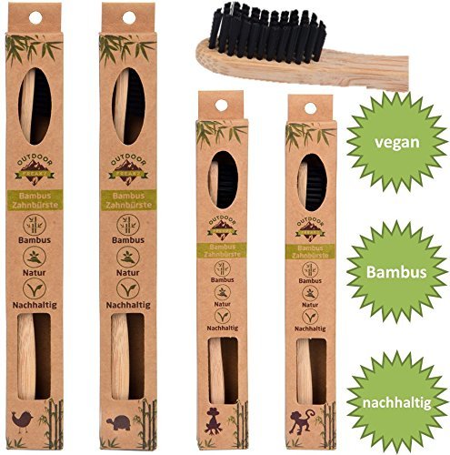Social Juego de 4 cepillos de dientes de bambú con madera de bambú