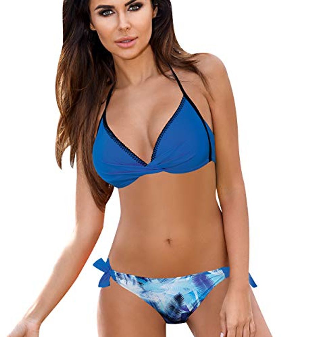 Fashion Bikini Halter Push Up Triangulo sin Tirantes Mujer con Relleno Rayas Flores Trajes de Baño de Dos Piezas Biquini Vikini Bikinis Señora Bañador Piscina Playa Mujeres Bañadores Natacion Negro Rojo XL