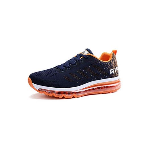 Air Zapatillas de Running para Hombre Mujer Zapatos para Correr y Asfalto Aire Libre y Deportes Calzado Unisexo Blue Orange 44
