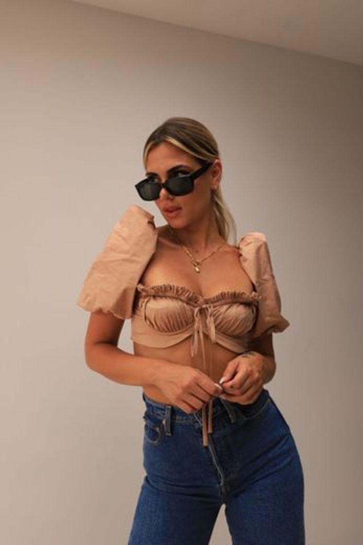 Fashion Top Hedy Camel Puff Sleeve Bralet